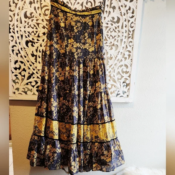 CAROLINA K TIERED ROMANTIC FLORAL MAXI SKIRT SIDE ZIPPER SIZE SMALL - Picture 9 of 17